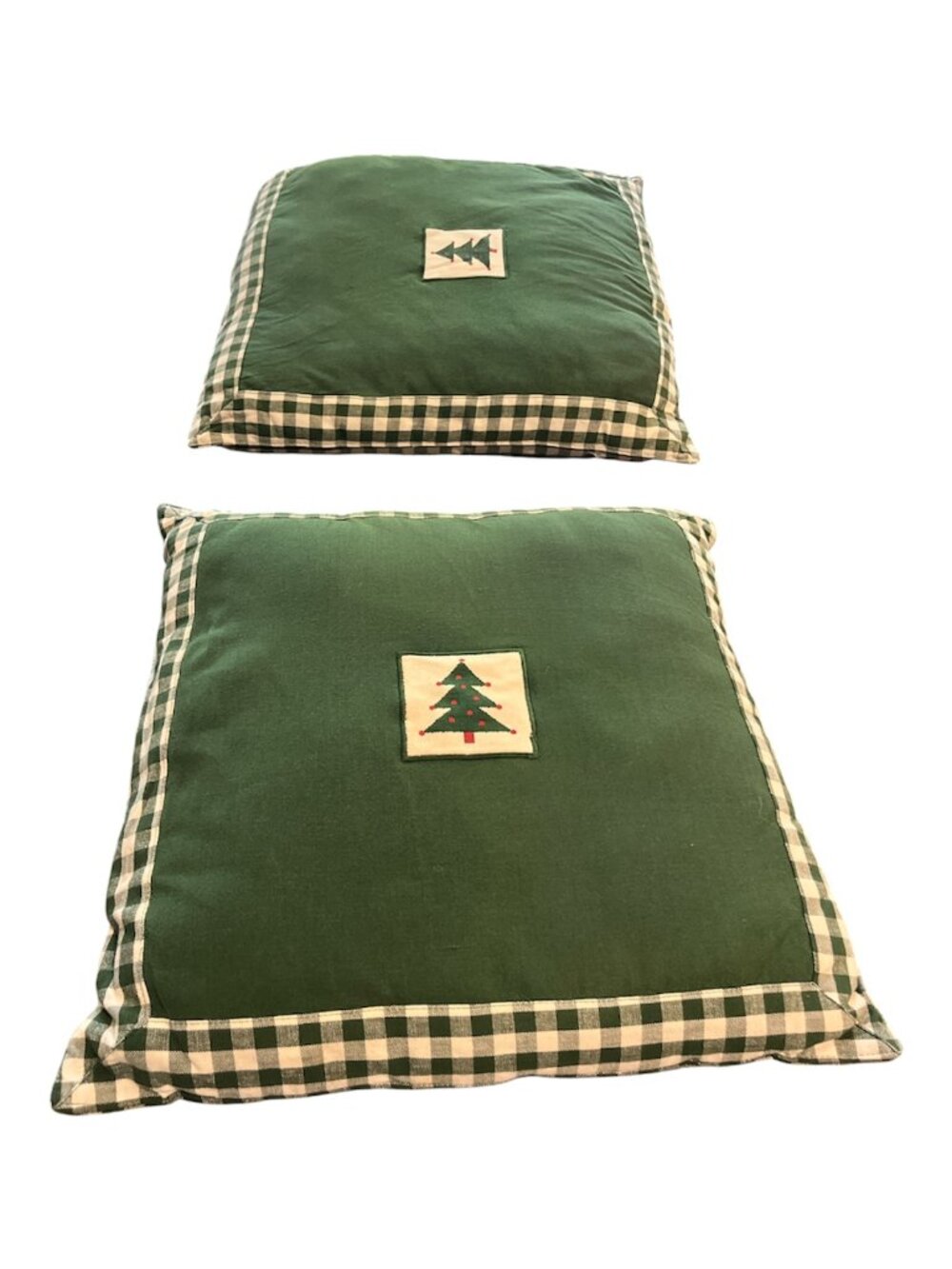 TOSS CUSHIONS 2 Handcrafted Christmas Tree Green White Check 17" x 16" Cottage